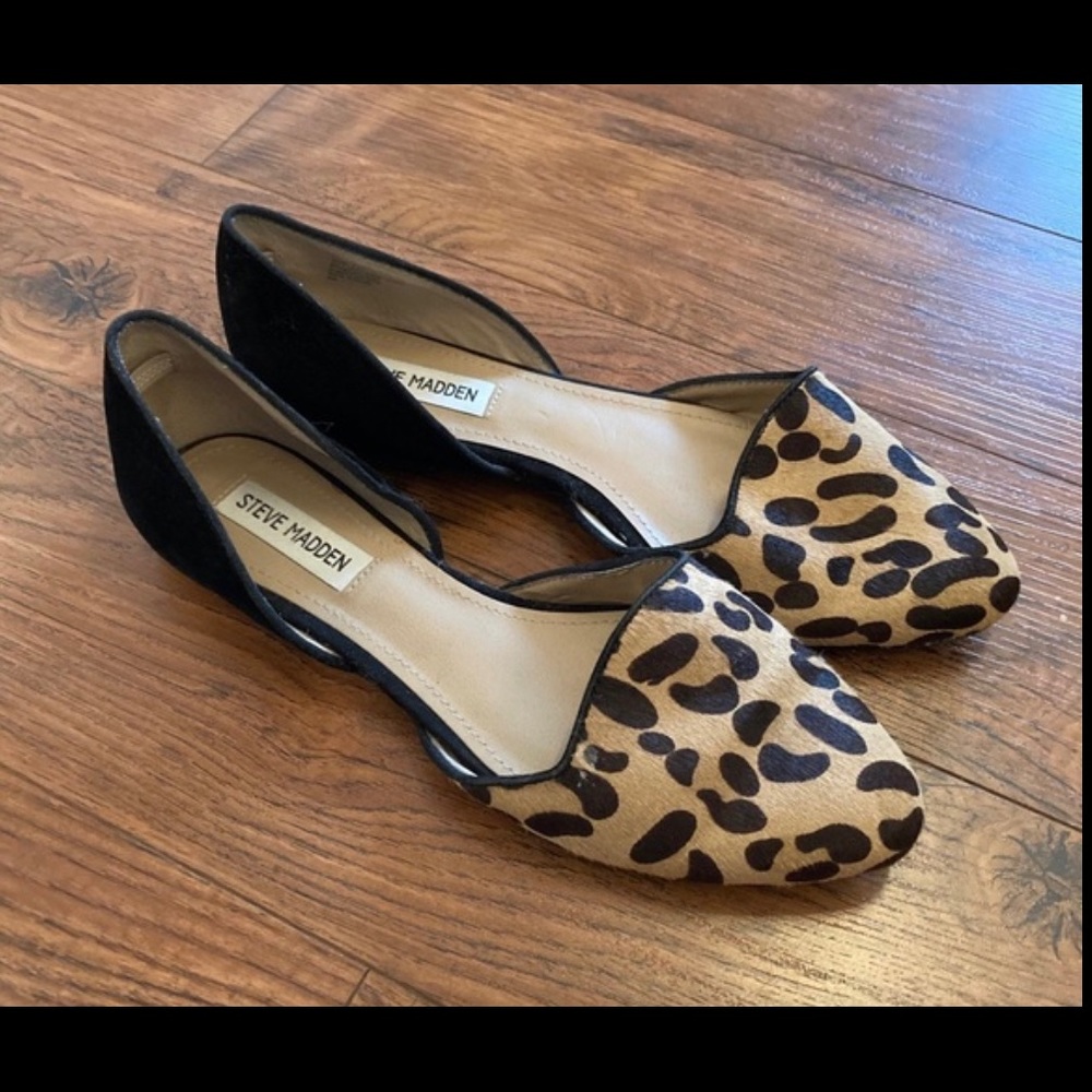 Steve Madden Calf Hair Slip On Flats Shoe Leopard